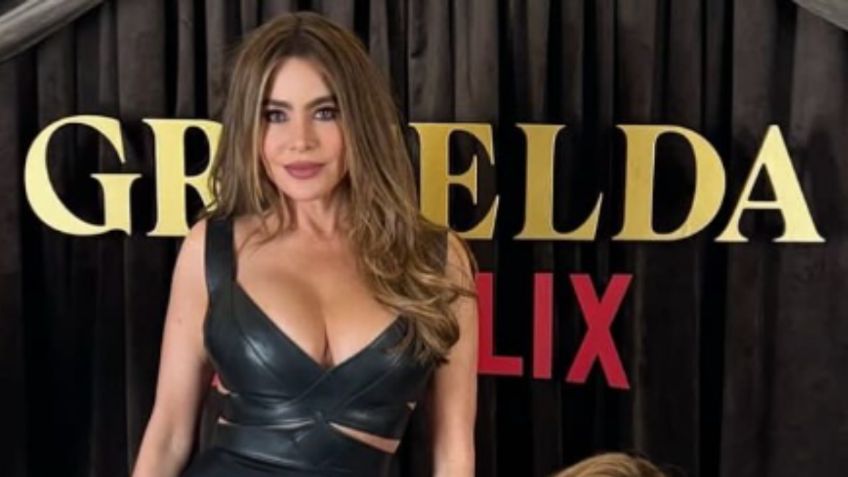 Sofía Vergara modela en vestido negro de cuero para promocionar su nueva serie "Griselda"