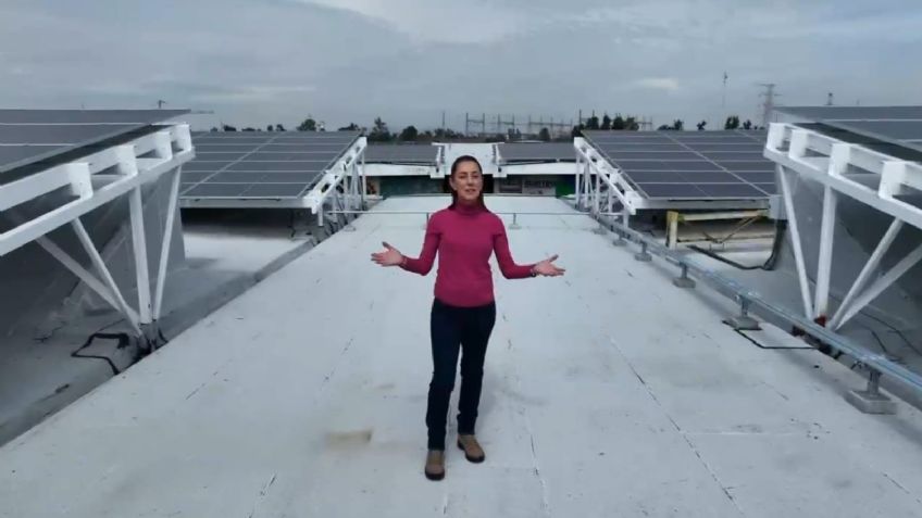 Claudia Sheinbaum sube a techos de la Central de Abasto para presentar planta solar