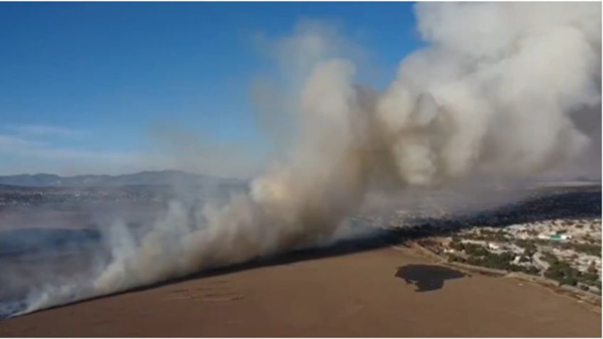 VIDEOS: fuerte incendio consume pastizales en la Laguna de Zumpango, Edomex