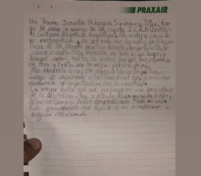 carta niña fallecida