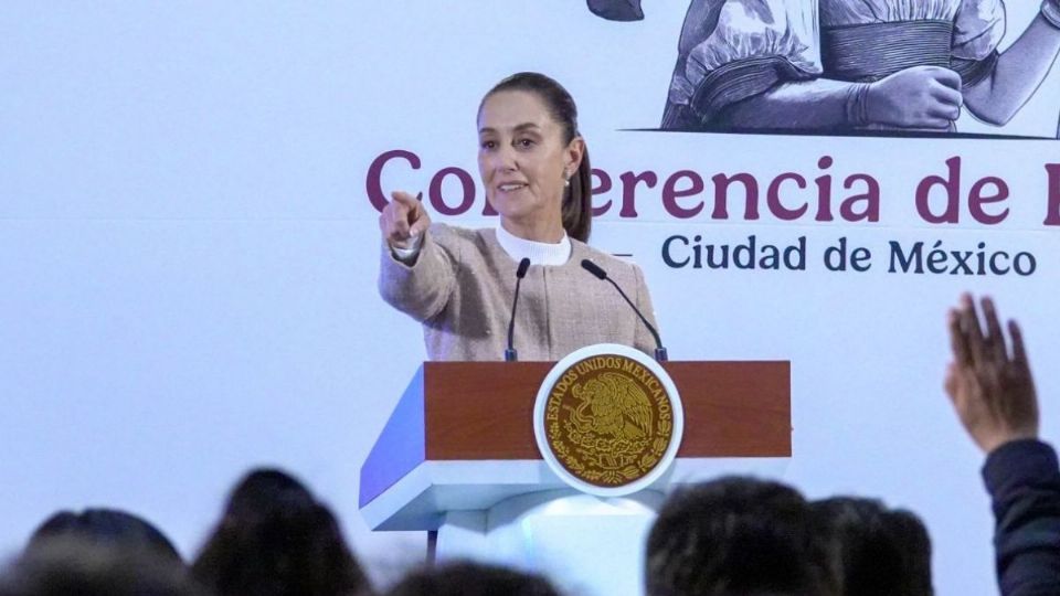 La presidenta Claudia Sheinbaum durante la Mañanera del Pueblo.