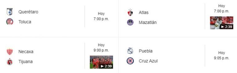 partidos liga mx hoy viernes 18 de octubre atlas cruz azul toluca