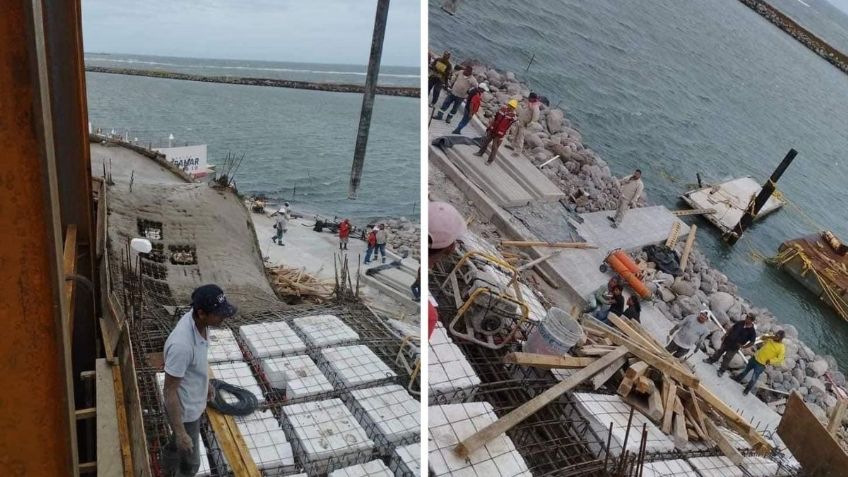 Por nortazo, colapsa obra de remodelación en el Aquarium del puerto de Veracruz