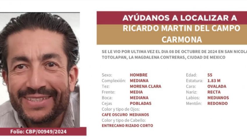 Buscan a Ricardo Martín del Campo Carmona, desapareció hace 12 días en la Magdalena Contreras