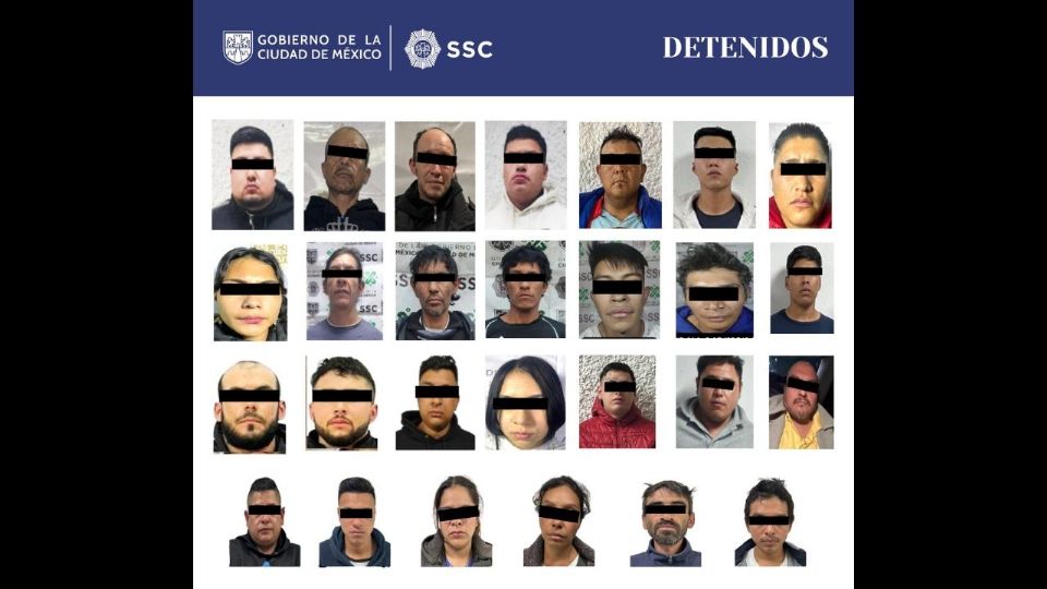 Los 27 hombres y mujeres detenidos en el sur de la Ciudad de México por la Policía capitalina.