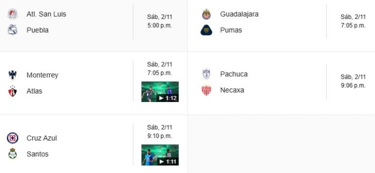 chivas vs pumas cruz azul vs santos atlas vs monterrey en vivo