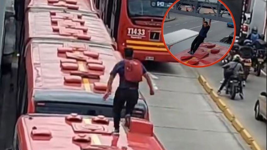 VIDEO: hombre corre sobre techo de autobuses en medio de una manifestación