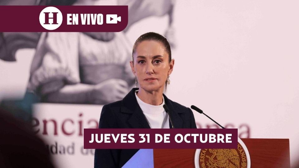 La presidenta Sheinbaum desde la Mañanera del Pueblo en Palacio Nacional.