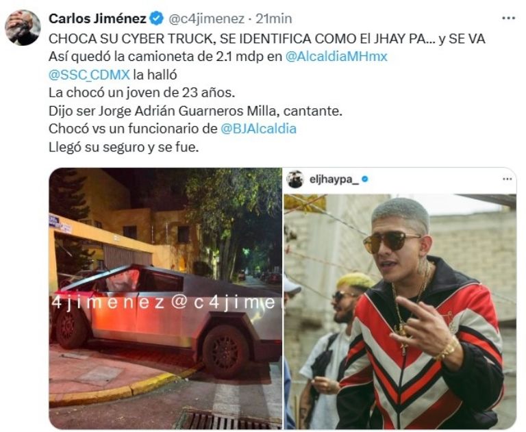 choque tesla cdmx dueño el jhay pa corridos tumbados