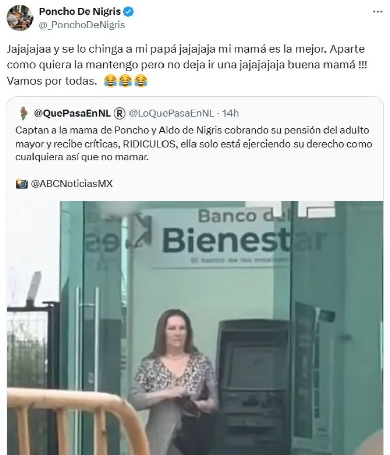 mamá poncho de nigris cobrando su pensión del bienestar