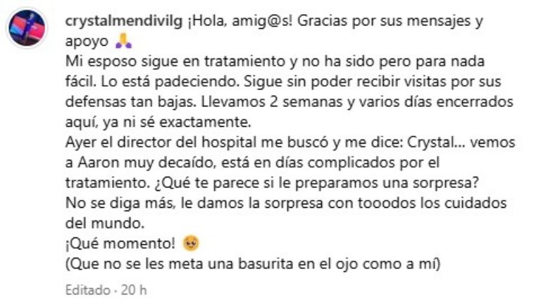 crytal mendivil estado de salud esposo quien es