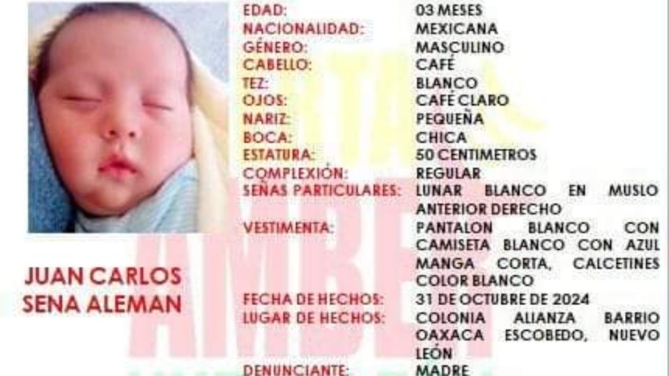 El bebé de dos meses de edad fue localizado la noche de hoy en La brecha, sin nombre, casi esquina con Camino a las Pedreras.