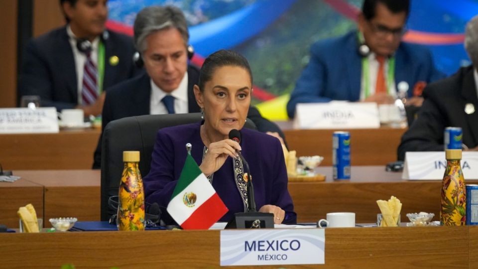 La presidenta de México, Claudia Sheinbaum, durante su participación en el G20