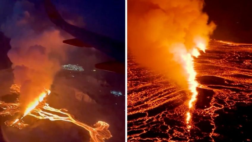 Así se vio la espectacular erupción de un volcán durante un vuelo en Islandia | VIDEO