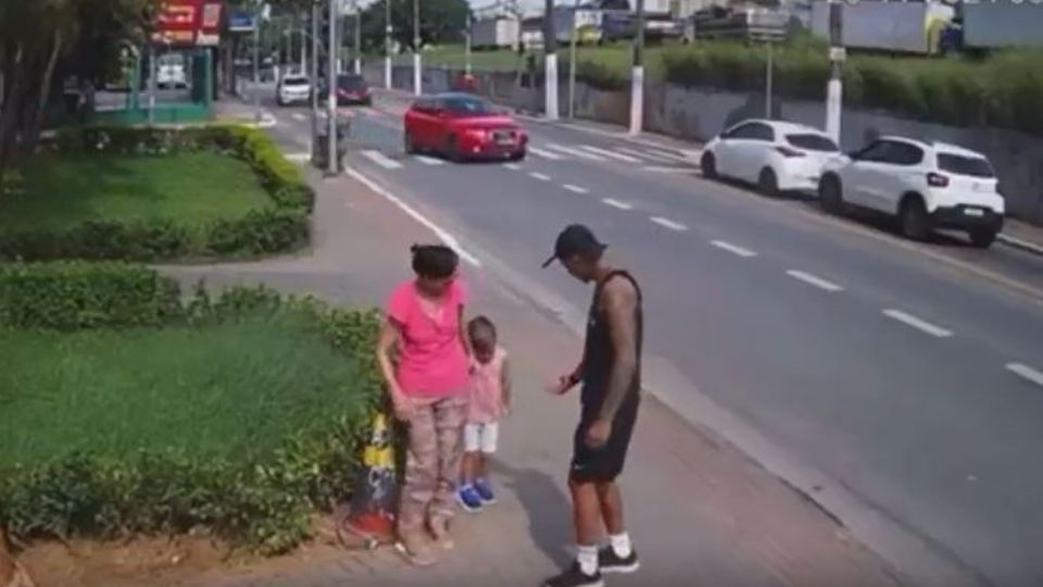 Una cámara de videovigilancia captó el momento exacto en que un sujeto golpeó a una niñera para intentar robarle al niño.