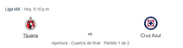 xolos vs cruz azul en vivo ida cuartos de final