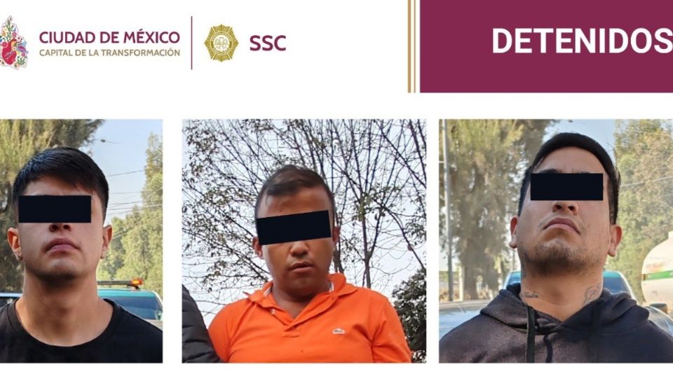 Estos tres sujetos fueron detenidos por una presunta extorsión a la dueña de una farmacia en la alcaldía Iztapalapa.