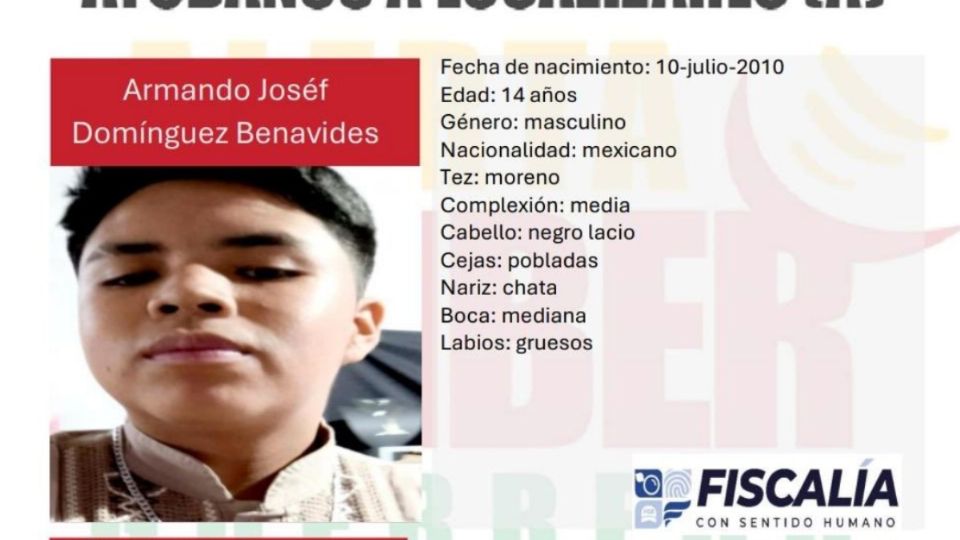 La desaparición del joven de 14 años de edad fue reportada el pasado jueves 31 de octubre.