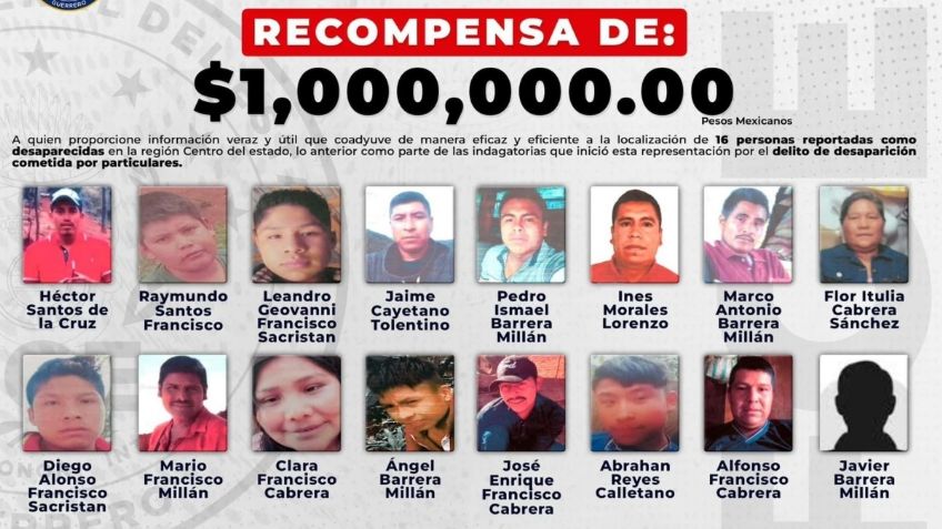 Desaparecen 16 personas en Chilpancingo; Fiscalía ofrece recompensa de 1 mdp para localizarlos