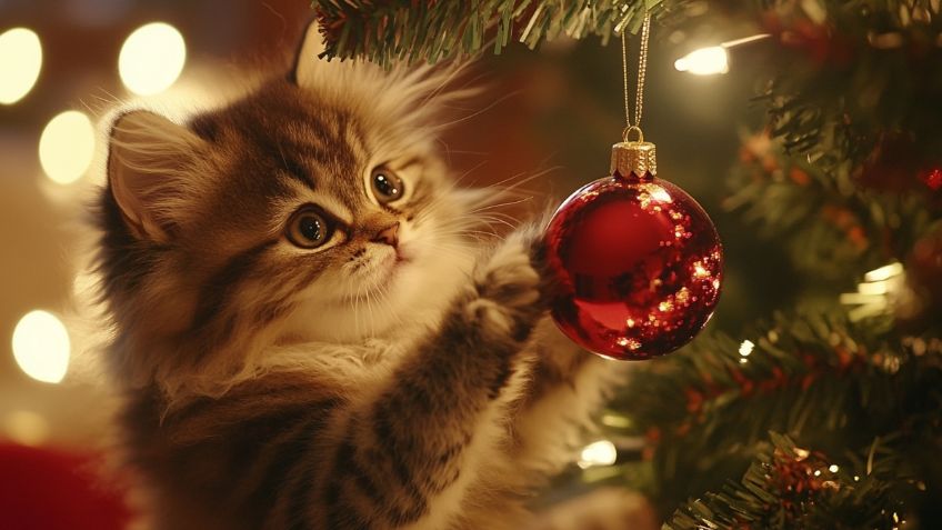 3 consejos para que tu gato no destruya el árbol de Navidad