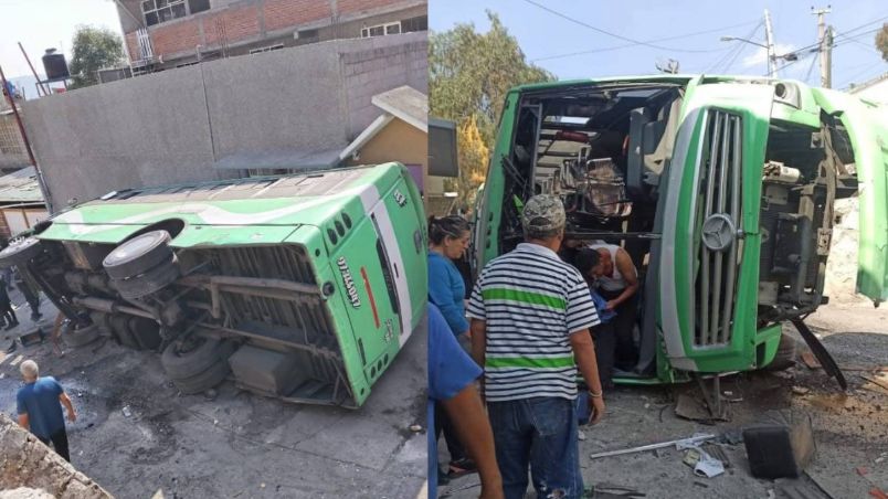 Captan en VIDEO momento exacto de la volcadura de un autobús de pasajeros