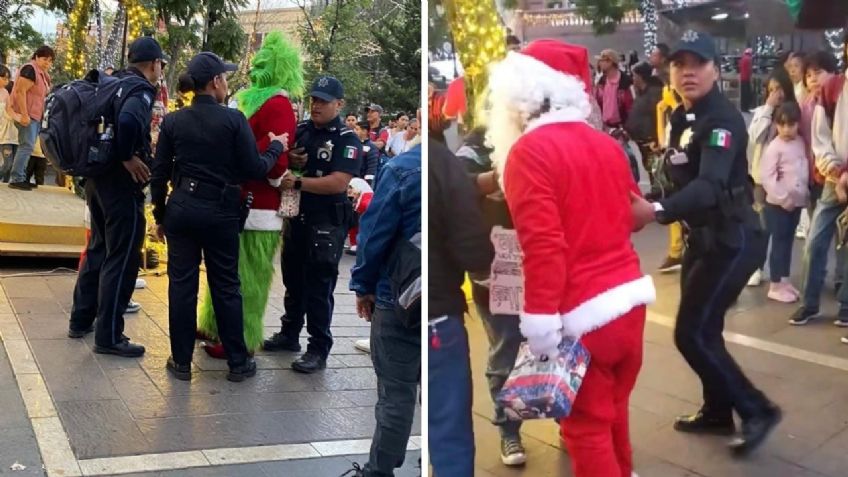 Grinch y Santa protagonizan riña en centro de Aguascalientes y acaban detenidos