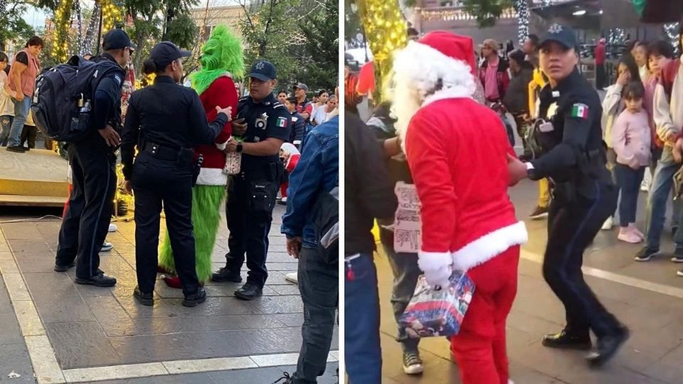 El Grinch y Santa protagonizaron la curiosa pelea en pleno centro de Aguascalientes.