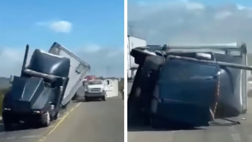 Fuertes vientos de 130 kilómetros por hora derriban tráiler en carretera La Venta-La Ventosa