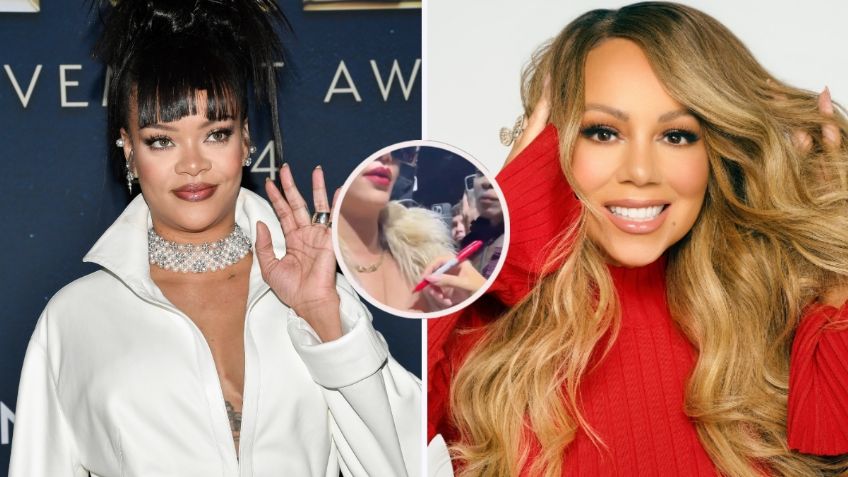 ¡Fan navideña! Rihanna le pide a Mariah Carey que le firme el pecho