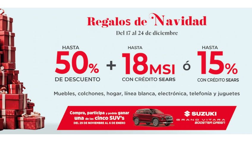 ¡La Navidad llega a Sears con increíbles descuentos y la oportunidad de ganar una camioneta Suzuki Grand Vitara 2024!