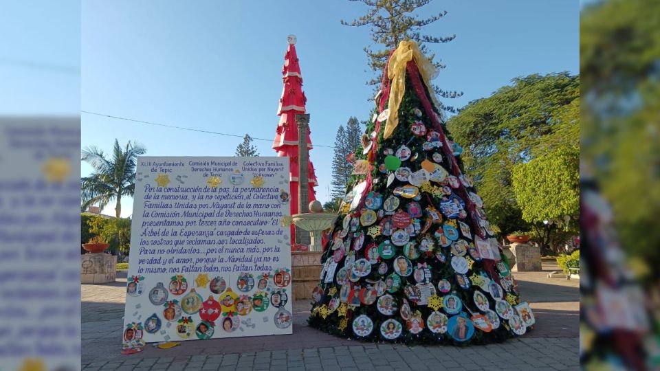 Colectivos de búsqueda de personas desaparecidas instalaron este árbol para conmemorar su lucha.