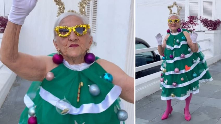 Abuelita brasileña lo hace de nuevo y conquista con su vestido en forma de árbol de Navidad