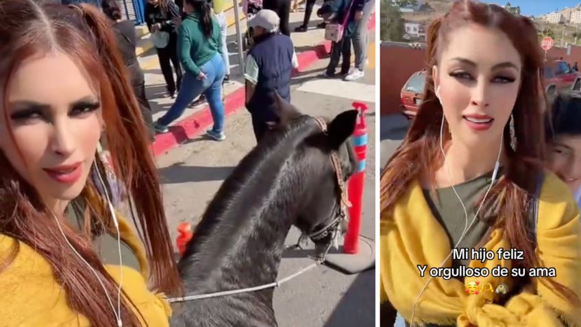 Mamá conquista en TikTok porque va por su hijo a la escuela en caballo l VIDEO