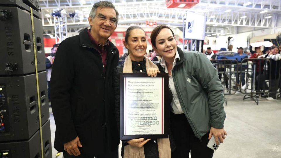 La presidenta Claudia Sheinbaum durante evento en Nuevo Laredo