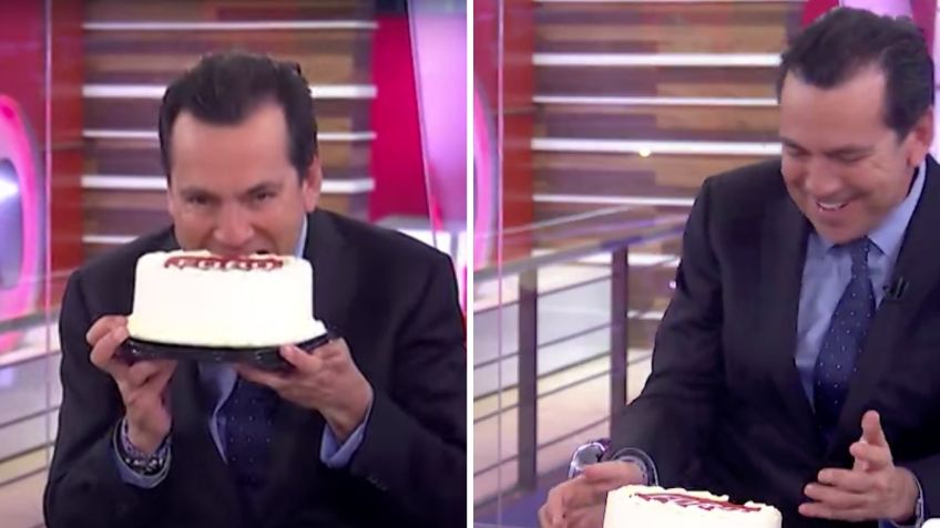 VIDEO: Lalo Salazar se vuelve viral por morder y tirar el pastel durante festejo en vivo