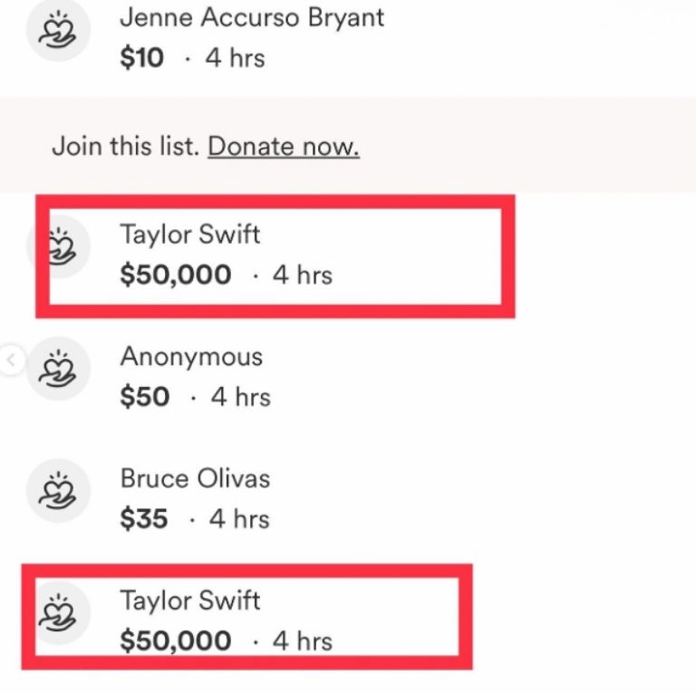 taylor swift donación