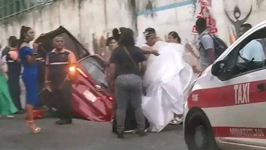 Novia sufre accidente de tránsito y termina en aguas residuales de Veracruz, iba rumbo a su boda