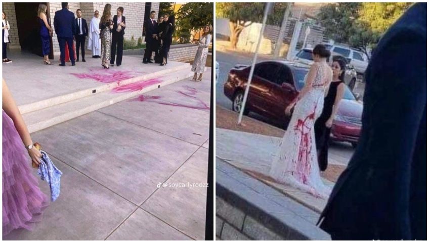 ¡Le "arruinan" la boda! Lanzan pintura roja a una novia para mancharle su vestido