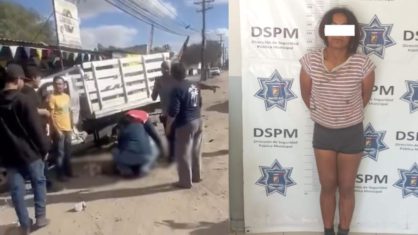 VIDEO: mujer roba camioneta y al huir atropella a un hombre en Baja California