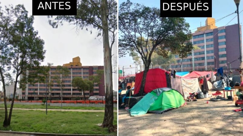 Campamento improvisado de migrantes en la GAM