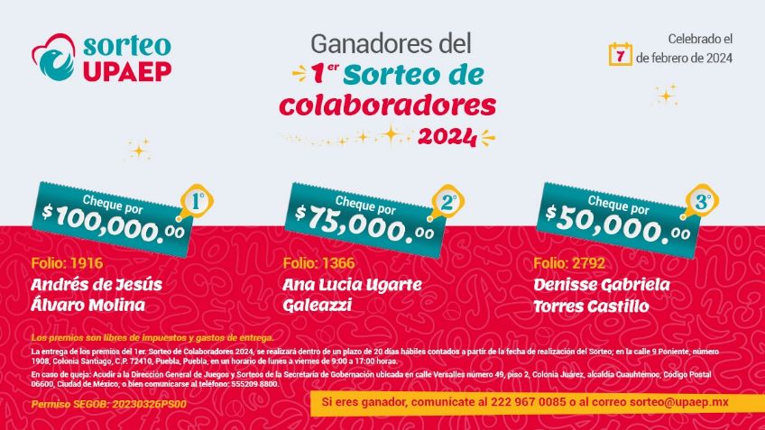 Ganadores del 1er. Sorteo de Colaboradores UPAEP 2024