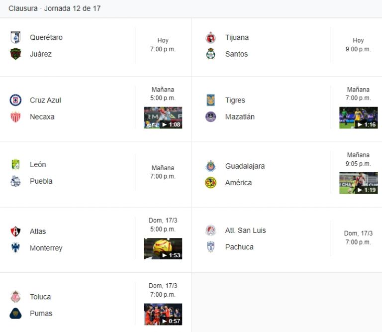 partidos jornada 12 liga mx