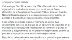 Gobierno de Guerrero sobre caso Camila: "No habrá impunidad ante estos hechos"