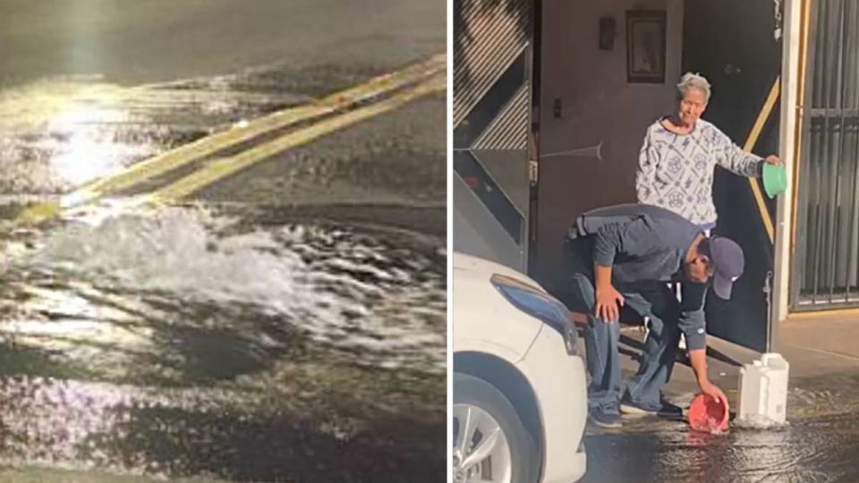 Fuga de agua en Ermita Iztapalapa; habitantes captando el líquido