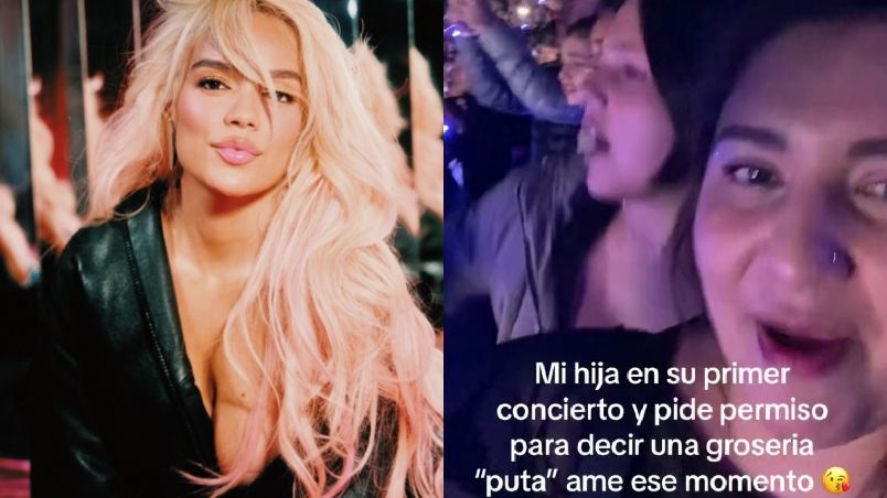 Hija le pregunta a su madre si puede decir groserías en concierto de Karol G