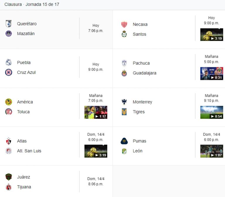 partidos jornada 15 en vivo