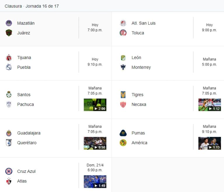 partidos jornada 16