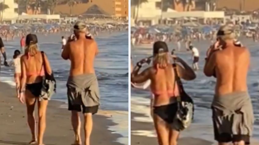 Extranjeros no soportan la música de banda en playa de Mazatlán, se tapan los oídos y lanza gestos de enojo a los músicos | VIDEO