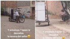 Viejito lleva su refrigerador descompuesto en un triciclo y enternece a las redes: VIDEO