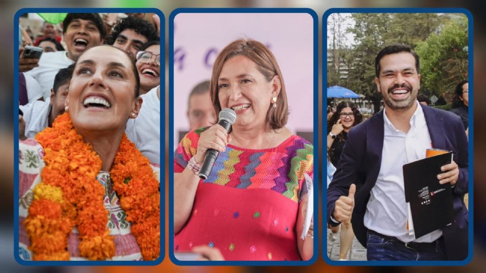 Claudia Sheinbaum Pardo, Xóchitl Gálvez Ruiz y Jorge Álvarez Máynez, candidatos a la Presidencia de la República.